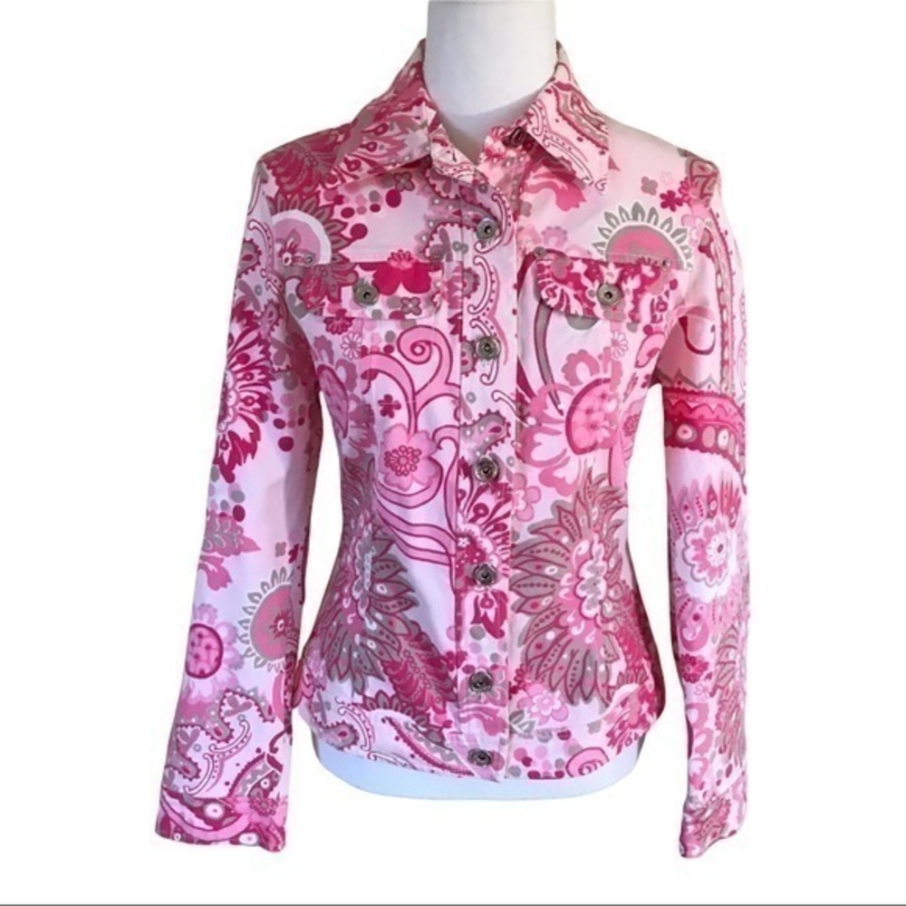 Olsen Europe pink paisley floral cotton blend spring jacket